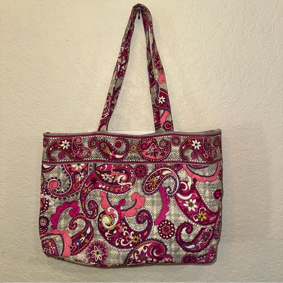 Vera Bradley Handbags - Vera Bradley Pink Paisley Plaid Versatile Fairy Tweed Medium Satchel Tote Bag